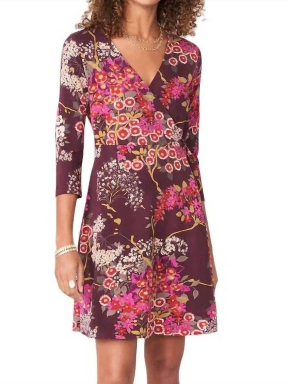 Spartina 449 Alisa wrap dress in Royal Blossom purple floral stretch cotton M